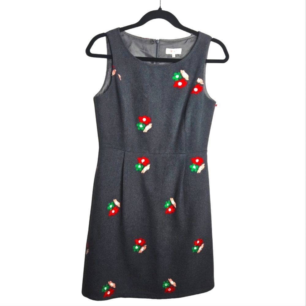 Veeko Embroidered Floral Wool Blend Sleeveless Dress A Line Mini Size US 4 | 34